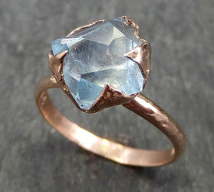 Partially faceted Aquamarine Solitaire Ring rose gold Custom One Of a Kind Gemstone Ring Bespoke byAngeline 0580 - by Angeline