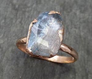 Partially faceted Aquamarine Solitaire Ring rose 14k gold Custom One Of a Kind Gemstone Ring Bespoke byAngeline 0583 - by Angeline