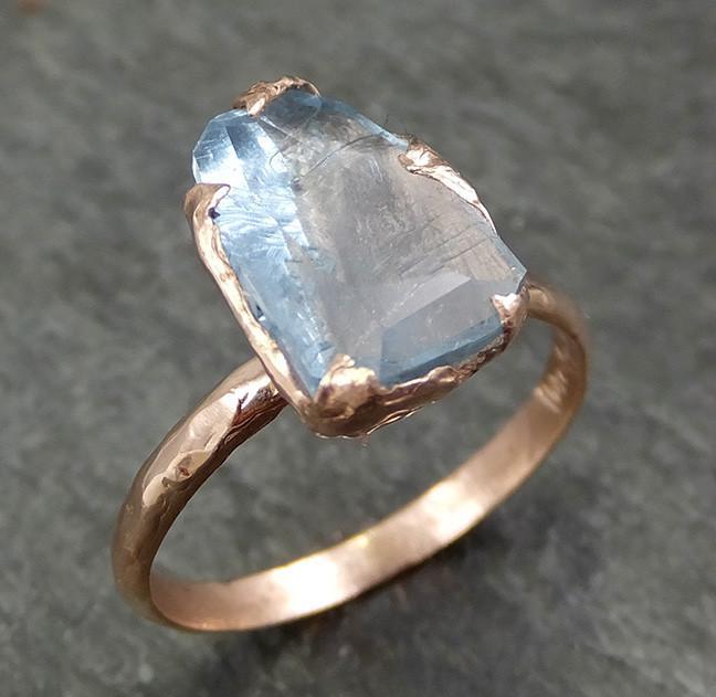 Partially faceted Aquamarine Solitaire Ring rose 14k gold Custom One Of a Kind Gemstone Ring Bespoke byAngeline 0583 - by Angeline