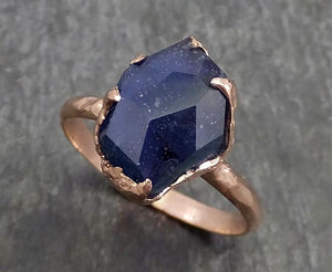 Partially Faceted Sapphire Solitaire 14k rose Gold Engagement Ring Wedding Ring Custom One Of a Kind Gemstone Ring 0585 - by Angeline
