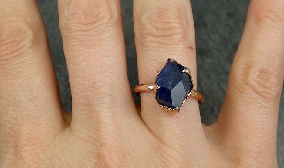 Partially Faceted Sapphire Solitaire 14k rose Gold Engagement Ring Wedding Ring Custom One Of a Kind Gemstone Ring 0585 - by Angeline