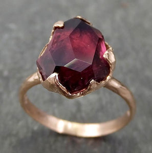 Partially faceted Natural Pink Pyrope Garnet Gemstone solitaire ring Recycled 14k Gold One of a kind Gemstone ring 0586 - by Angeline