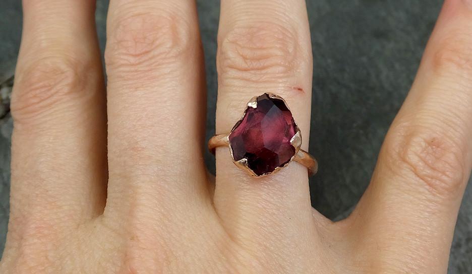 Partially faceted Natural Pink Pyrope Garnet Gemstone solitaire ring Recycled 14k Gold One of a kind Gemstone ring 0586 - by Angeline