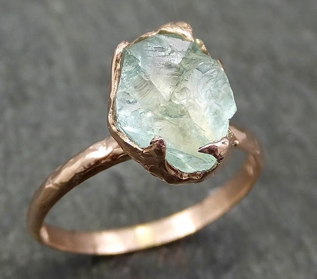 Raw Rough aquamarine Diamond 14k Rose gold solitaire blue Gemstone Cocktail Ring Statement Ring Raw gemstone Jewelry by Angeline 0589 - by Angeline