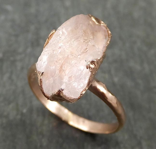 Raw Rough Morganite 14k Rose gold solitaire Pink Gemstone Cocktail Ring Statement Ring Raw gemstone Jewelry by Angeline 0590 - by Angeline