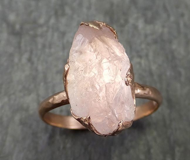 Raw Rough Morganite 14k Rose gold solitaire Pink Gemstone Cocktail Ring Statement Ring Raw gemstone Jewelry by Angeline 0590 - by Angeline