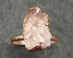 Raw Rough Morganite Diamond 14k Rose gold solitaire Pink Gemstone Cocktail Ring Statement Ring Raw gemstone Jewelry by Angeline 0591 - by Angeline