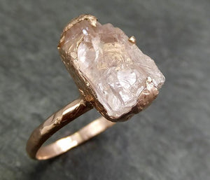 Raw Rough Morganite Diamond 14k Rose gold solitaire Pink Gemstone Cocktail Ring Statement Ring Raw gemstone Jewelry by Angeline 0591 - by Angeline