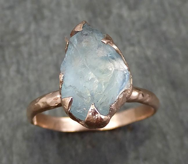 Raw uncut Aquamarine Solitaire Ring Custom One Of a Kind Gemstone Ring Bespoke byAngeline 0594 - by Angeline