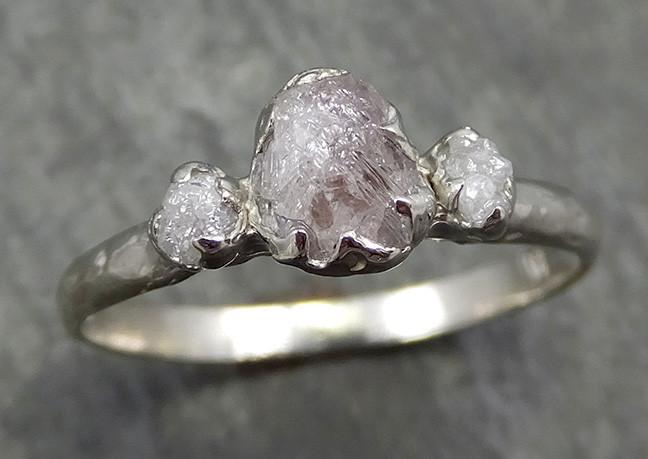 Rough Pink Grey Diamond Engagement Ring Raw 14k White Gold Wedding Ring diamond Multi stone Rough Diamond Ring 0600 - by Angeline