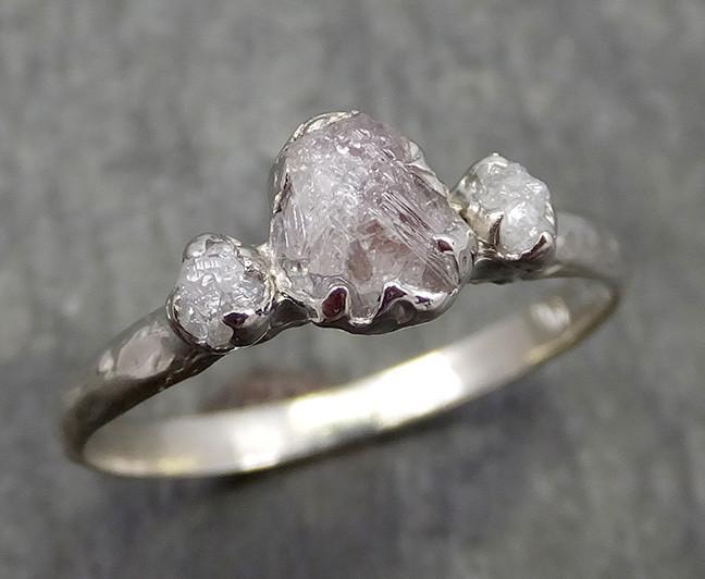 Rough Pink Grey Diamond Engagement Ring Raw 14k White Gold Wedding Ring diamond Multi stone Rough Diamond Ring 0600 - by Angeline