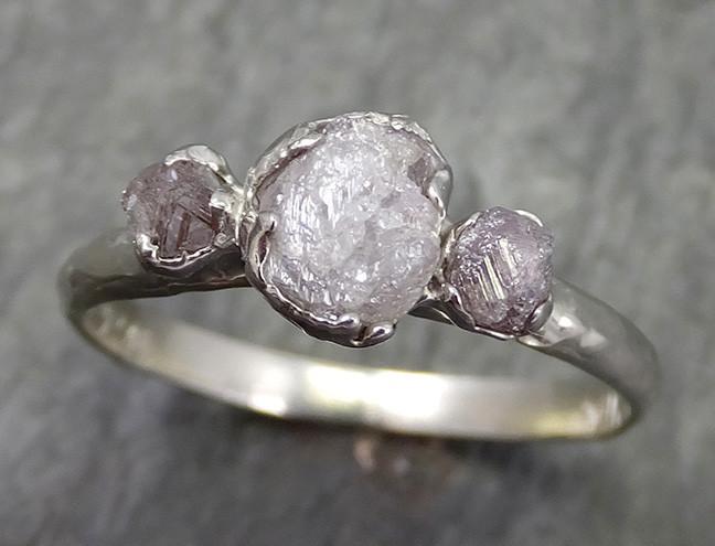 Rough Pink Grey Diamond Engagement Ring Raw 14k White Gold Wedding Ring diamond Multi stone Rough Diamond Ring 0601 - by Angeline