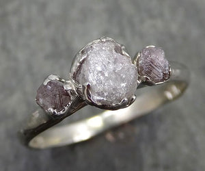 Rough Pink Grey Diamond Engagement Ring Raw 14k White Gold Wedding Ring diamond Multi stone Rough Diamond Ring 0601 - by Angeline
