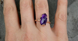 Partially Faceted Amethyst Solitaire Ring Statement ring Custom One Of a Kind Gemstone Ring Bespoke byAngeline 0604 - by Angeline