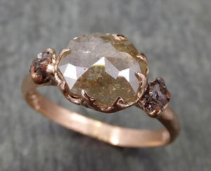 Faceted Fancy cut Champagne Diamond Engagement 14k Rose Gold Multi stone Wedding Ring Rough Diamond Ring 0605 - by Angeline