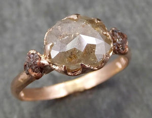 Faceted Fancy cut Champagne Diamond Engagement 14k Rose Gold Multi stone Wedding Ring Rough Diamond Ring 0605 - by Angeline
