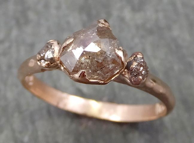 Faceted Fancy cut Champagne Diamond Engagement 14k Rose Gold Multi stone Wedding Ring Rough Diamond Ring 0606 - by Angeline