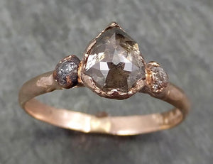 Fancy cut Salt and Pepper Diamond Engagement 14k Rose Gold Multi stone Wedding Ring Rough Diamond Ring byAngeline 0602 - by Angeline