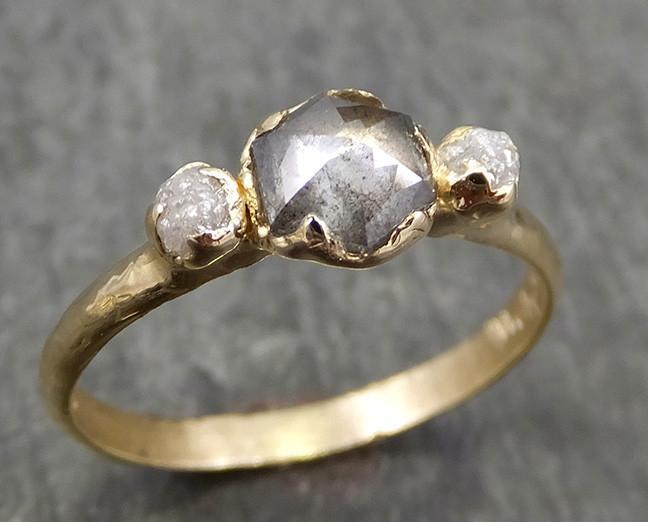 Fancy cut salt and pepper Diamond Engagement 14k Yellow Gold Multi stone Wedding Ring Stacking Rough Diamond Ring byAngeline 0609 - by Angeline