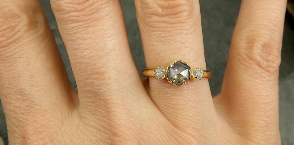 Fancy cut salt and pepper Diamond Engagement 14k Yellow Gold Multi stone Wedding Ring Stacking Rough Diamond Ring byAngeline 0609 - by Angeline