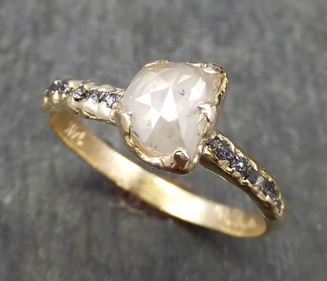 Faceted Fancy cut white Half Moon Diamond Engagement 14k Gold Multi stone Wedding Ring Rough Diamond Ring byAngeline 0610 - by Angeline