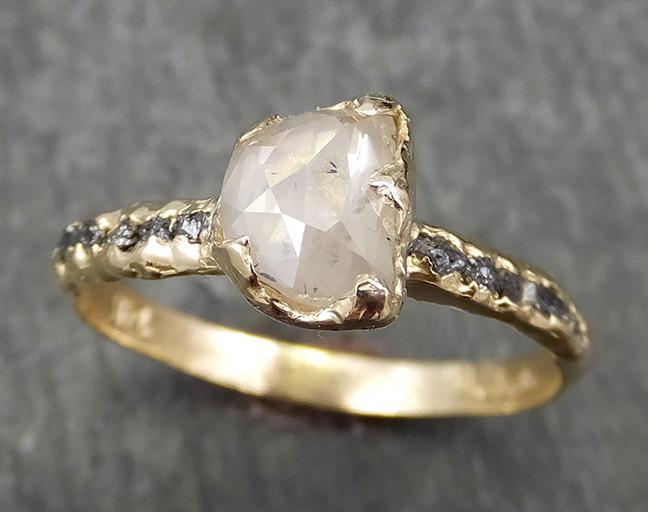 Faceted Fancy cut white Half Moon Diamond Engagement 14k Gold Multi stone Wedding Ring Rough Diamond Ring byAngeline 0610 - by Angeline