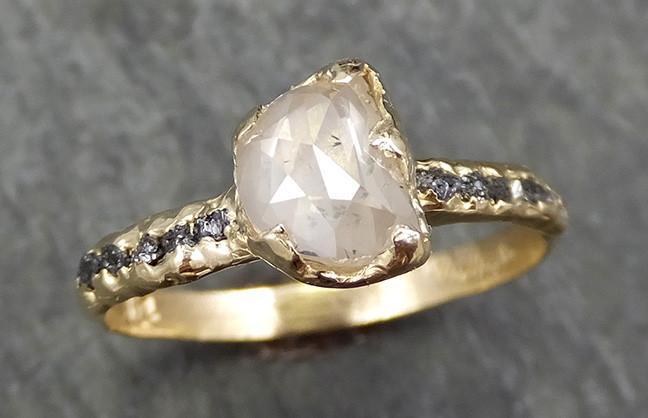 Faceted Fancy cut white Half Moon Diamond Engagement 14k Gold Multi stone Wedding Ring Rough Diamond Ring byAngeline 0610 - by Angeline