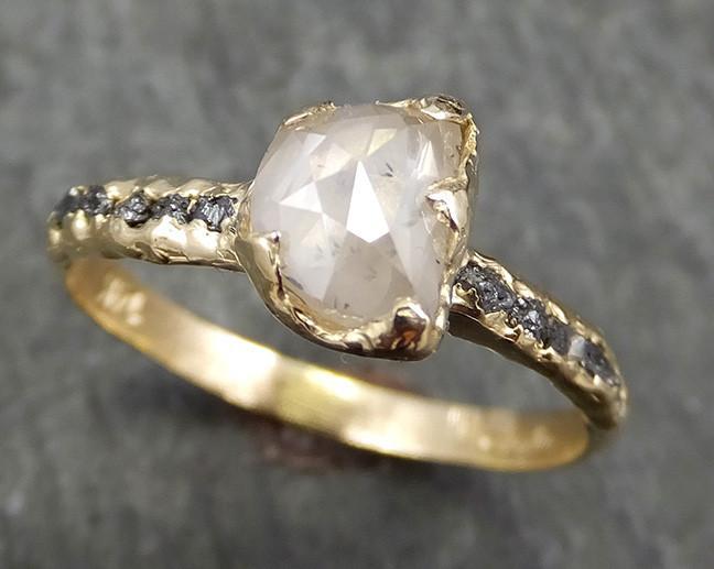 Faceted Fancy cut white Half Moon Diamond Engagement 14k Gold Multi stone Wedding Ring Rough Diamond Ring byAngeline 0610 - by Angeline