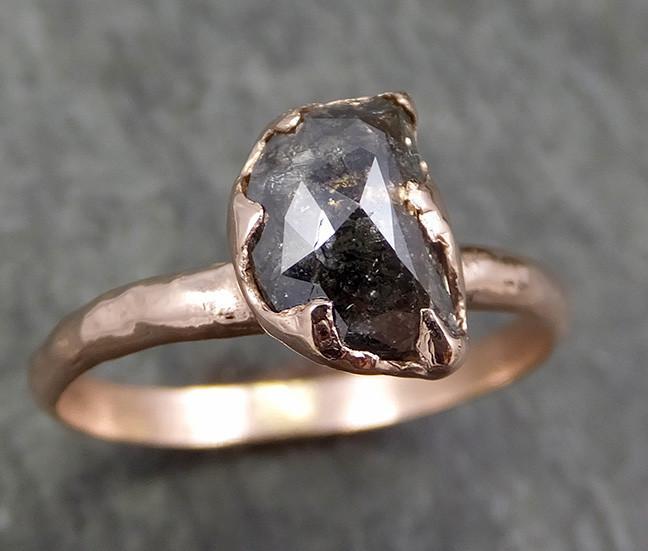 Fancy cut salt and pepper Half moon Diamond Engagement 14k Rose Gold Solitaire Wedding Ring byAngeline 0612 - by Angeline
