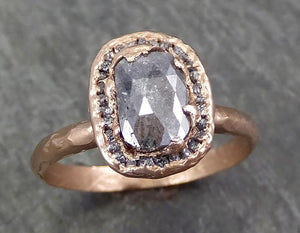 Fancy cut Diamond Halo Engagement Ring Rough 14k rose Gold Wedding Ring diamond Stacking Ring Rough Diamond Ring by Angeline 0613 - by Angeline