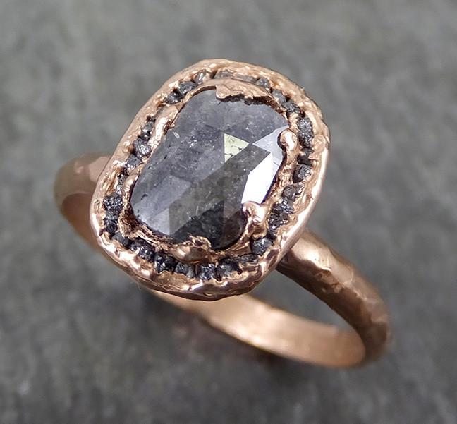 Fancy cut Diamond Halo Engagement Ring Rough 14k rose Gold Wedding Ring diamond Stacking Ring Rough Diamond Ring by Angeline 0613 - by Angeline