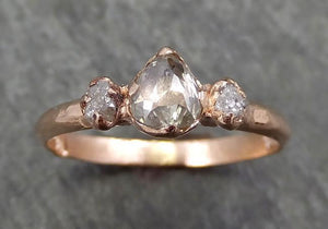 Faceted Fancy cut Champagne Diamond Engagement 14k Rose Gold Multi stone Wedding Ring Rough Diamond Ring byAngeline 0614 - by Angeline