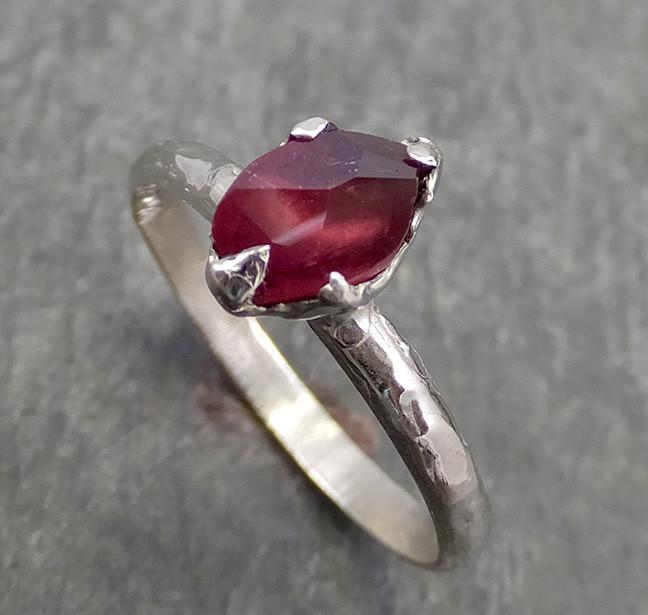 Partially faceted Natural Garnet Gemstone ring Solitaire Recycled White Gold One of a kind Gemstone ring 0620 - by Angeline