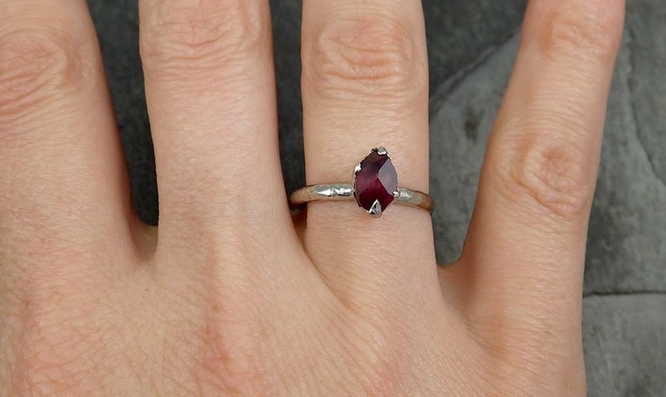 Partially faceted Natural Garnet Gemstone ring Solitaire Recycled White Gold One of a kind Gemstone ring 0620 - by Angeline