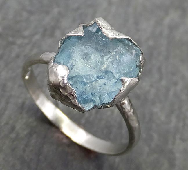 uncut Aquamarine Solitaire Ring Custom One Of a Kind Gemstone Ring Bespoke byAngeline 0621 - by Angeline