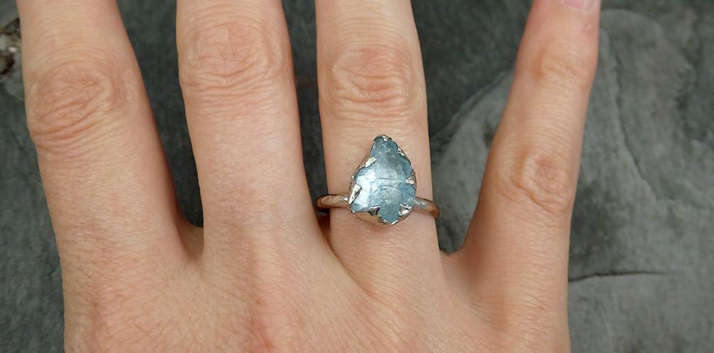 uncut Aquamarine Solitaire Ring Custom One Of a Kind Gemstone Ring Bespoke byAngeline 0622 - by Angeline