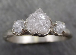 Raw Rough Diamond Engagement Stacking ring Multi stone Wedding anniversary White Gold 14k Rustic byAngeline 0625 - by Angeline