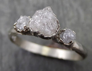 Raw Rough Diamond Engagement Stacking ring Multi stone Wedding anniversary White Gold 14k Rustic byAngeline 0625 - by Angeline