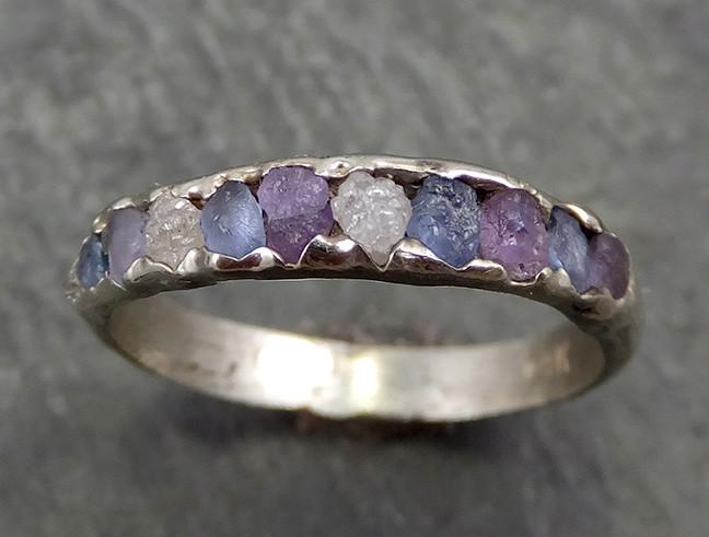 Raw White Diamond and Montana blue Violet Sapphire Gold Wedding band Ring Multi stone byAngeline 0627 - by Angeline