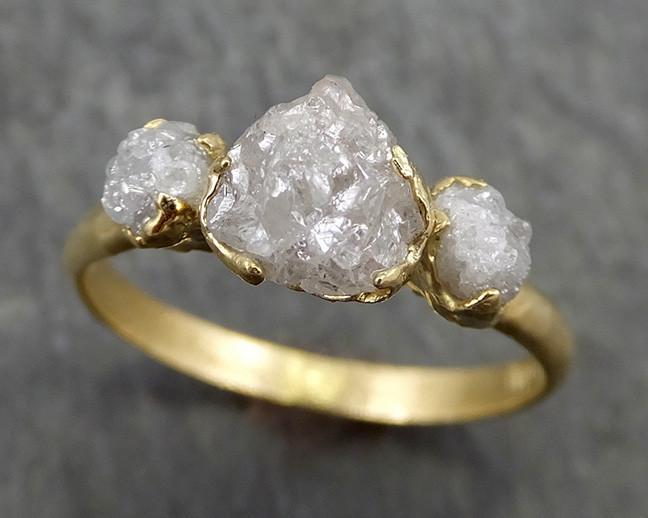 18k raw rough diamond gold engagement multi stone three ring rough gold wedding ring diamond wedding ring rough diamond ring byangeline 0629 Alternative Engagement