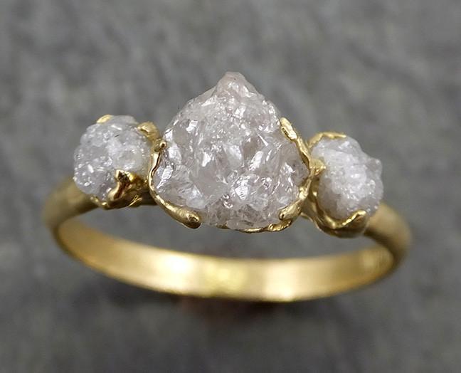 18k Raw Rough Diamond gold Engagement Multi stone Three Ring Rough Gold Wedding Ring diamond Wedding Ring Rough Diamond Ring byAngeline 0629 - by Angeline