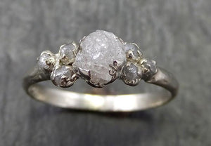 Rough Grey Diamond Engagement Ring Raw 18k White Gold Wedding Ring diamond Multi stone Rough Diamond Ring 0631 - by Angeline