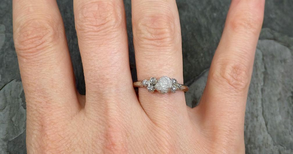 Rough Grey Diamond Engagement Ring Raw 18k White Gold Wedding Ring diamond Multi stone Rough Diamond Ring 0631 - by Angeline