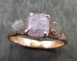 Faceted Fancy cut Pink Diamond Engagement 14k Rose Gold Multi stone Wedding Ring Rough Diamond Ring byAngeline 0635 - by Angeline