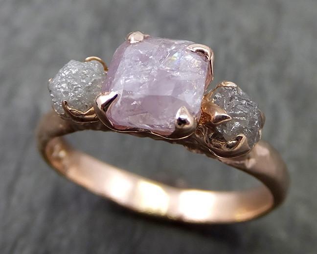 Faceted Fancy cut Pink Diamond Engagement 14k Rose Gold Multi stone Wedding Ring Rough Diamond Ring byAngeline 0635 - by Angeline