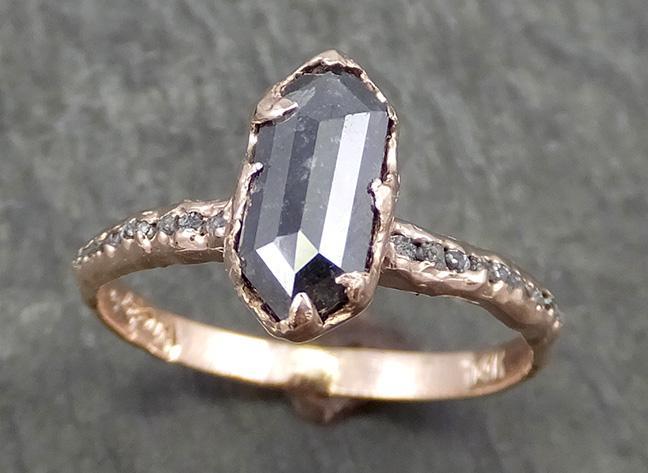 Fancy cut Salt and pepper Diamond Engagement 14k Rose Gold Wedding Ring Rough Diamond Ring byAngeline 0637 - by Angeline