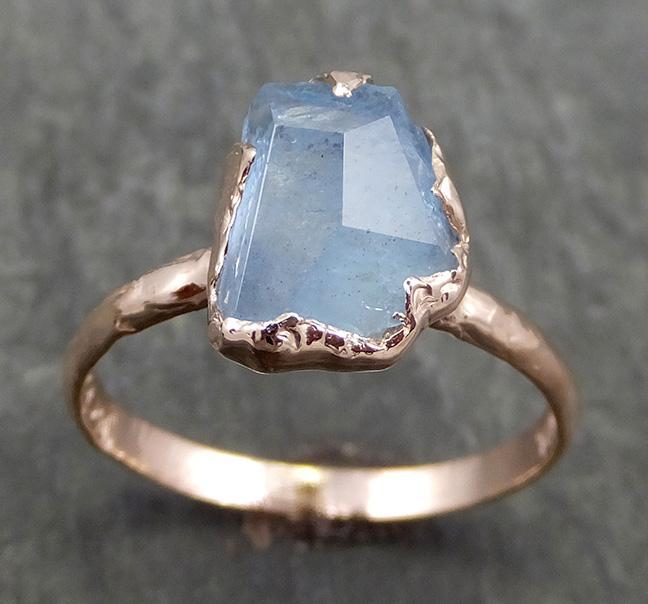 Partially faceted Aquamarine Solitaire Ring rose gold Custom One Of a Kind Gemstone Ring Bespoke byAngeline 0639 - by Angeline