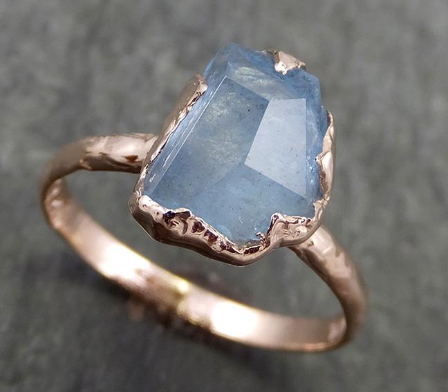 Partially faceted Aquamarine Solitaire Ring rose gold Custom One Of a Kind Gemstone Ring Bespoke byAngeline 0639 - by Angeline