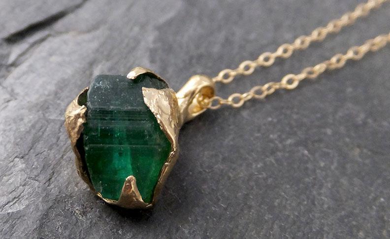 Raw Rough Tourmaline 14k gold Pendant green Gemstone Necklace Raw gemstone Jewelry byAngeline 0889 - by Angeline