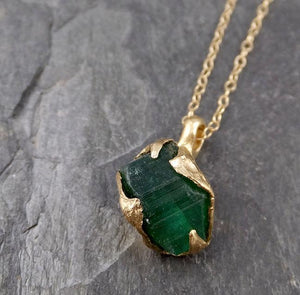 Raw Rough Tourmaline 14k gold Pendant green Gemstone Necklace Raw gemstone Jewelry byAngeline 0889 - by Angeline